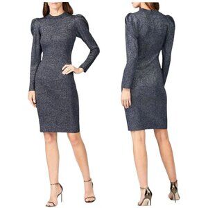 Sachin + Babi Dress Womens Small Navy Blue Metallic Knit Puff Sleeve Amelie Mini